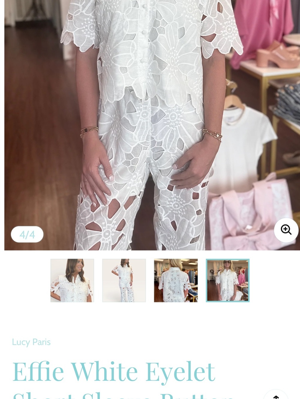EB Luxe Effie White Eyelet Wide-Leg pant set with matching top